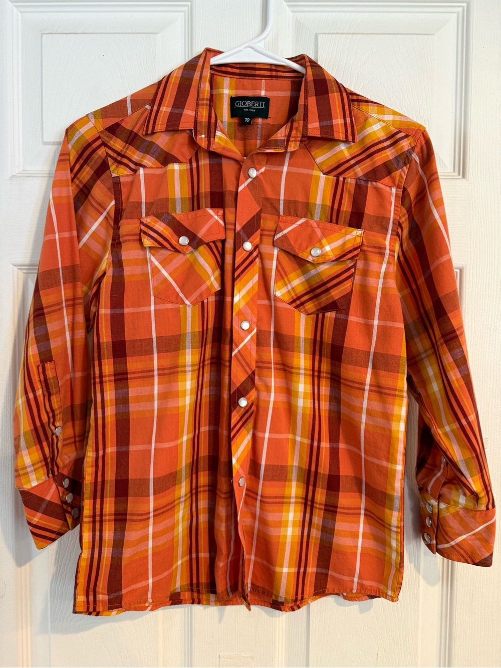 Boys Orange Plaid Western Shirt